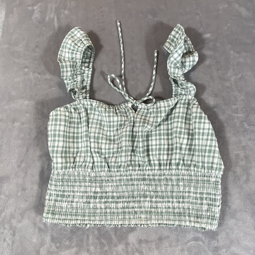 Wayf Smocked Waist Top Ruffle Sleeve Medium Farm Girl Beach Summer Fun Cropped